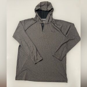Under Armour HeatGear Gray Quarter Botton Hoodie ￼Pullover Mens Small